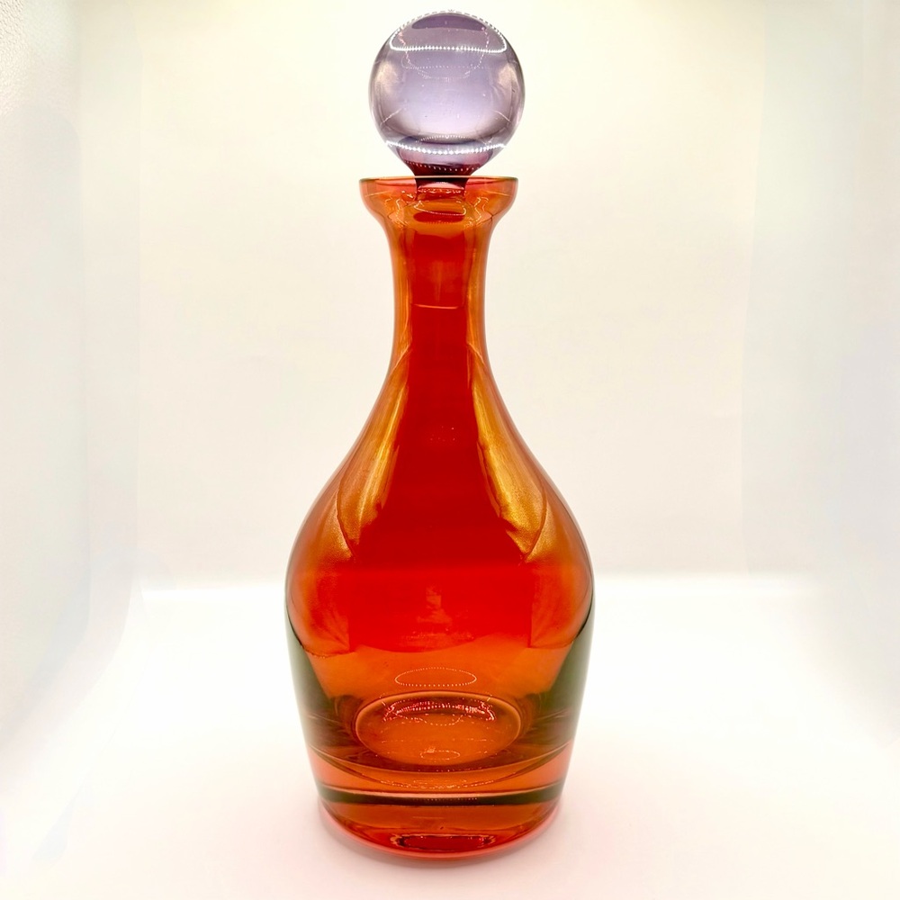 Vintage KROSNO Poland Amber‎ Glass Decanter Amethyst Purple Ball Stopper MCM
